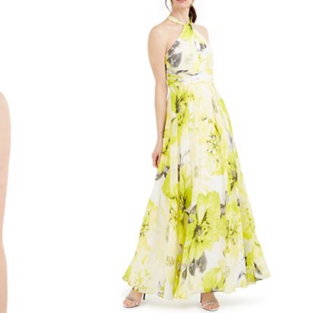 Calvin Klein Floral-Print Chiffon Halter Gown